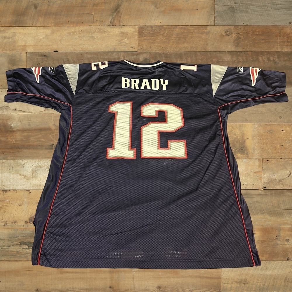 New England Patriots Jersey Mens 2XL NFL Football Tom Brady 12 Reebok‎ Mesh Y2K
